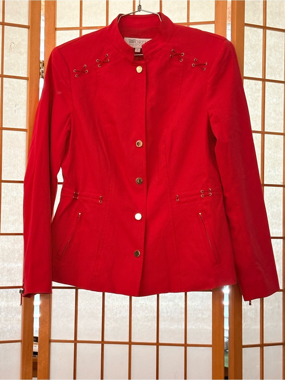 Worth Petite Red Snap-Front Lace-Up Accent Blazer 8P
